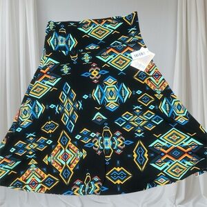 LuLaRoe Black A-Line Skirt with Geometric Pattern NWT Azure